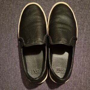 UGG Black Leather Casual Slip-Ons